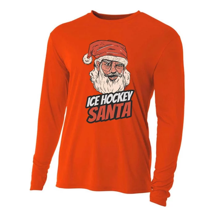 Ice Hockey Santa Claus Christmas Holiday Ice Hockey Player Gift Cooling Performance Long Sleeve Crew