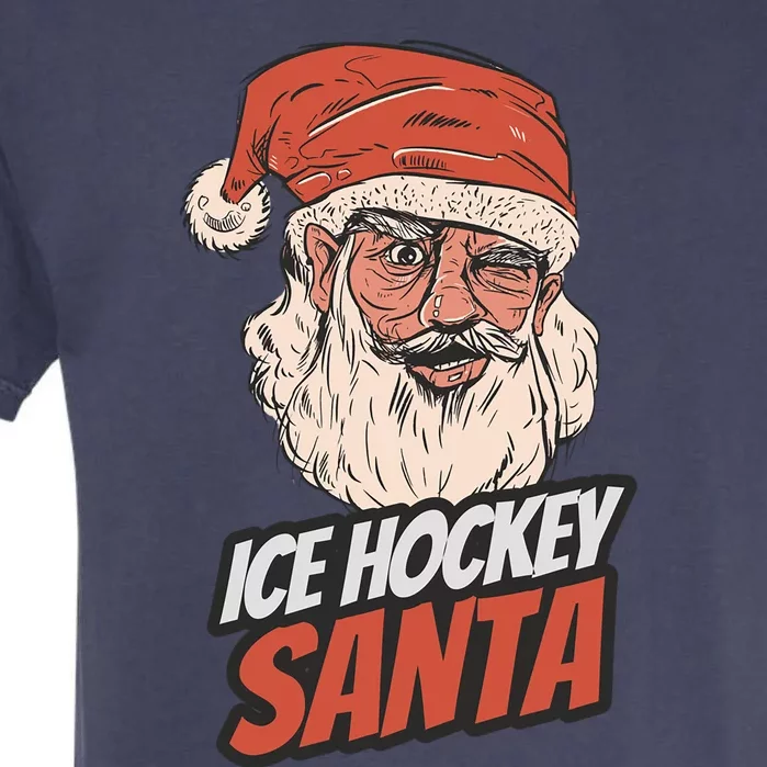 Ice Hockey Santa Claus Christmas Holiday Ice Hockey Player Gift Garment-Dyed Heavyweight T-Shirt