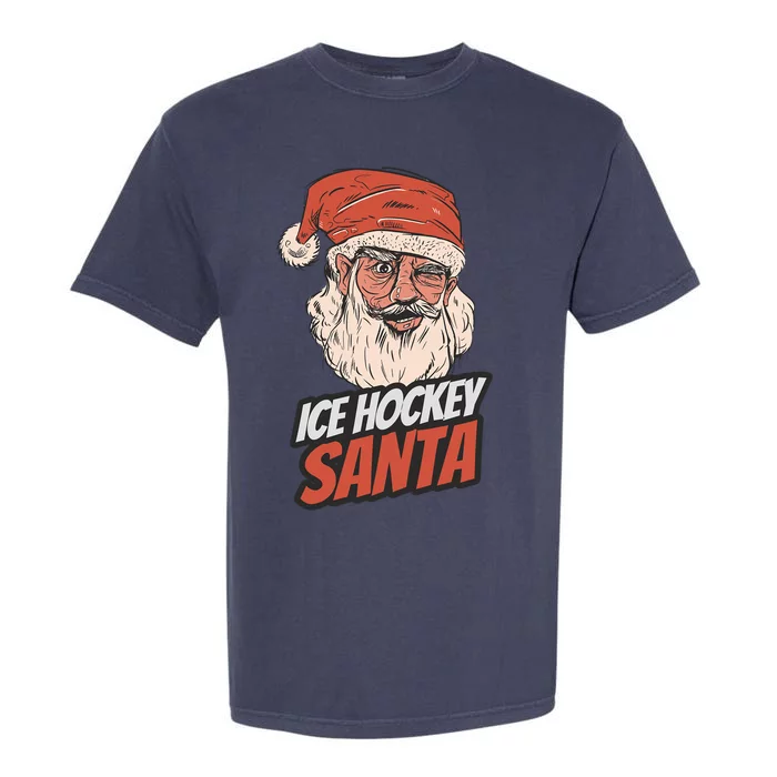 Ice Hockey Santa Claus Christmas Holiday Ice Hockey Player Gift Garment-Dyed Heavyweight T-Shirt