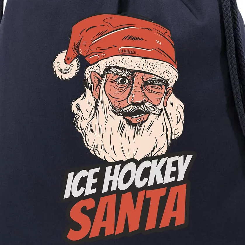 Ice Hockey Santa Claus Christmas Holiday Ice Hockey Player Gift Drawstring Bag