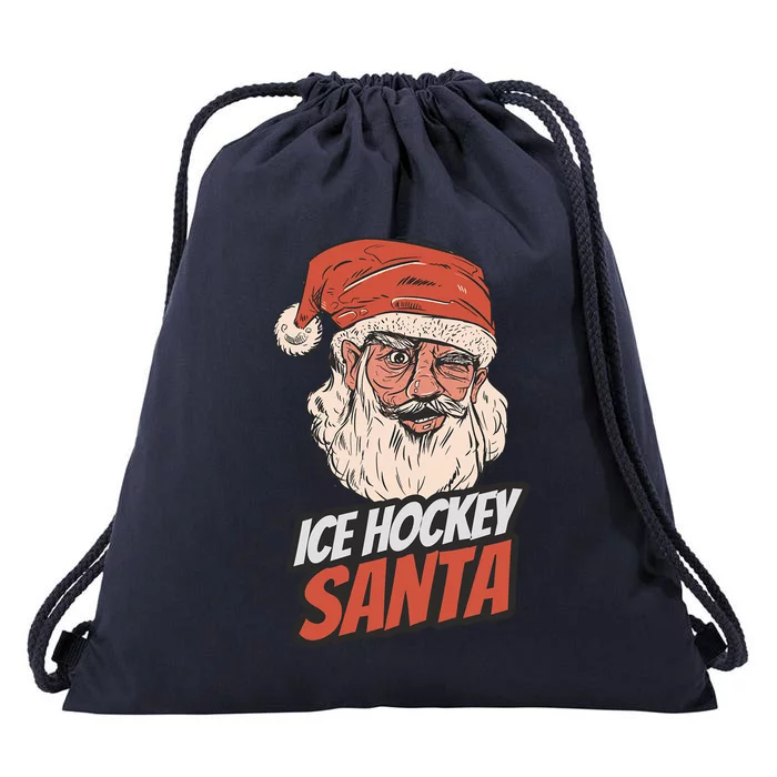 Ice Hockey Santa Claus Christmas Holiday Ice Hockey Player Gift Drawstring Bag