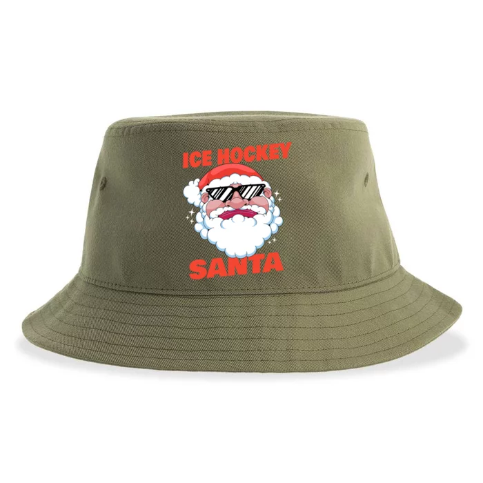 Ice Hockey Santa Funny Christmas Ice Hockey Player Funny Gift Sustainable Bucket Hat