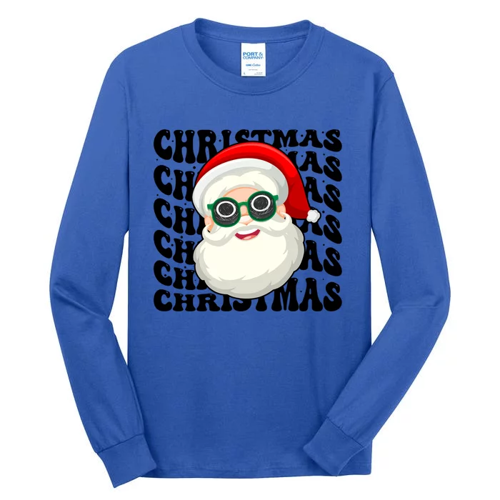 Ice Hockey Santa Groovy Christmas Ice Hockey Player Xmas Gift Tall Long Sleeve T-Shirt