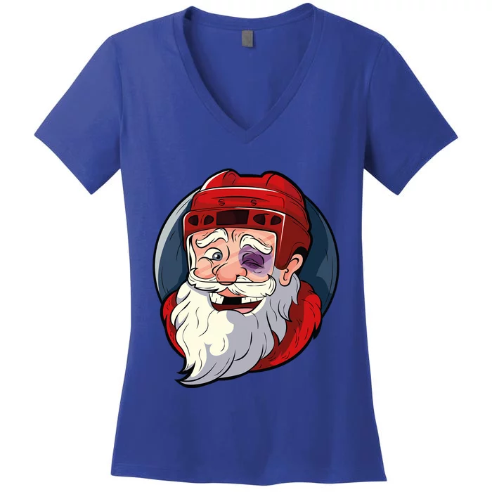 Ice Hockey Santa Claus Goalie Coach Christmas Gift Women's V-Neck T-Shirt