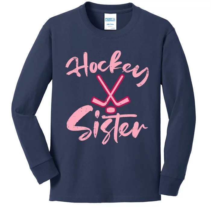 Ice Hockey Sister Fan Wo Girl Kids Long Sleeve Shirt