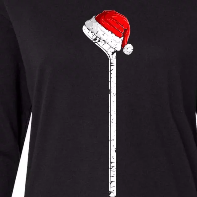 Ice Hockey Stick Santa Hat Christmas Gift Womens Cotton Relaxed Long Sleeve T-Shirt