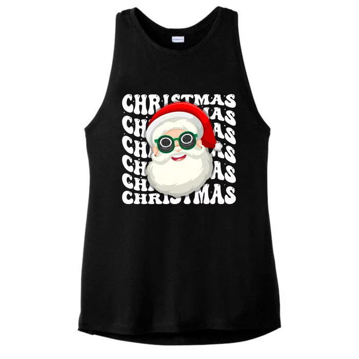 Ice Hockey Santa Groovy Christmas Ice Hockey Player Xmas Cute Gift Ladies Tri-Blend Wicking Tank