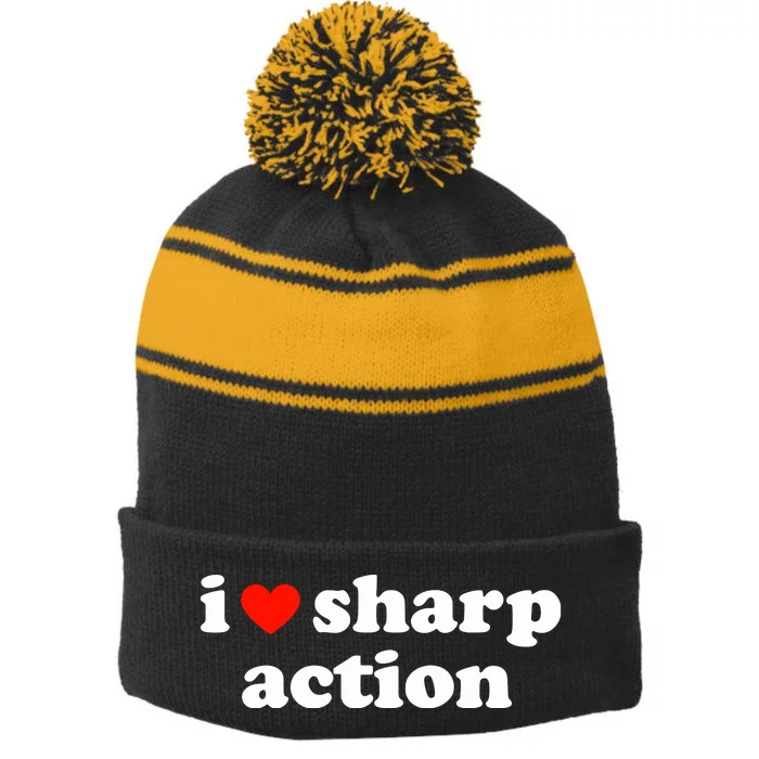 I Heart Sharp Action Stripe Pom Pom Beanie