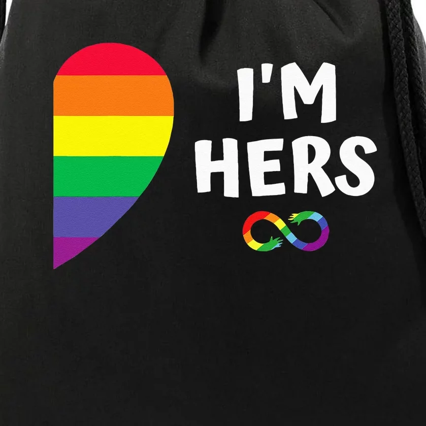 im hers shes mine matching for pride lesbian couples LGBTQ Drawstring Bag