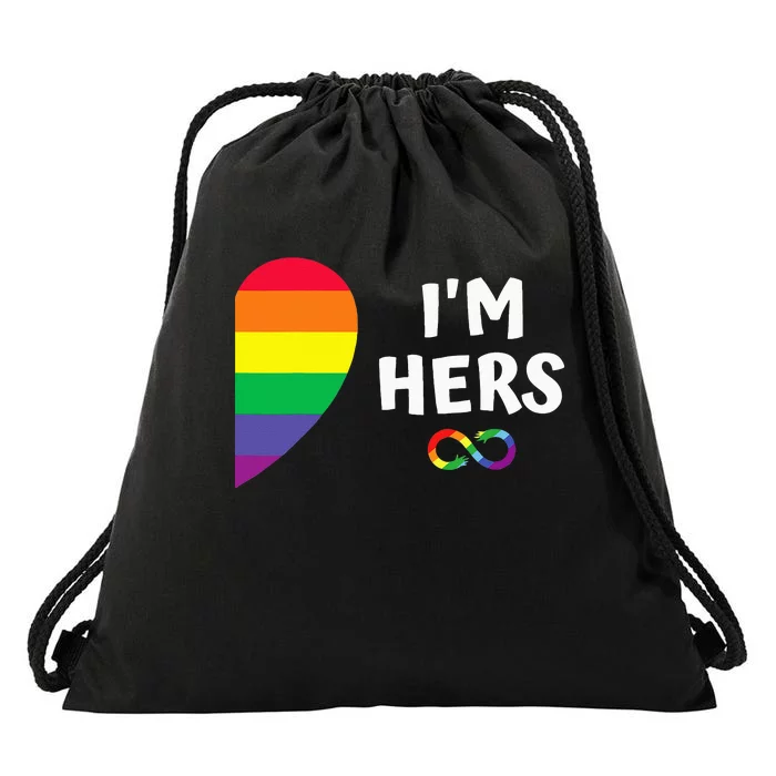 im hers shes mine matching for pride lesbian couples LGBTQ Drawstring Bag