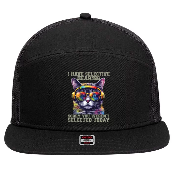 I Have Selective Hearing Cool Funny Cat Design Headphones 7 Panel Mesh Trucker Snapback Hat