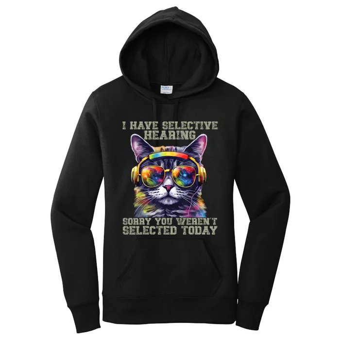 I Have Selective Hearing Cool Funny Cat Design Headphones Women's Pullover Hoodie