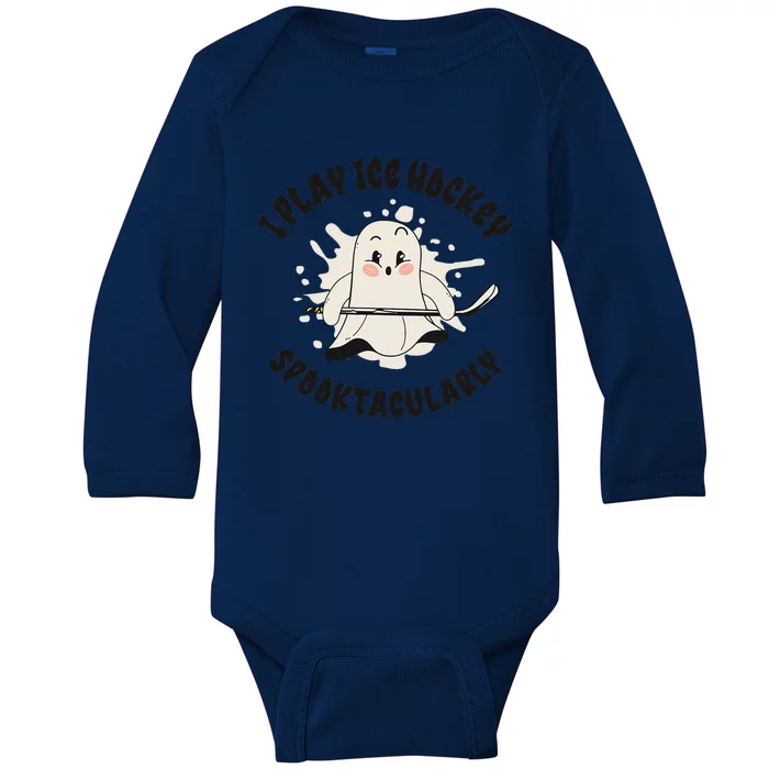 Ice Hockey Sports Halloween Season Ghost Player Baby Long Sleeve Bodysuit