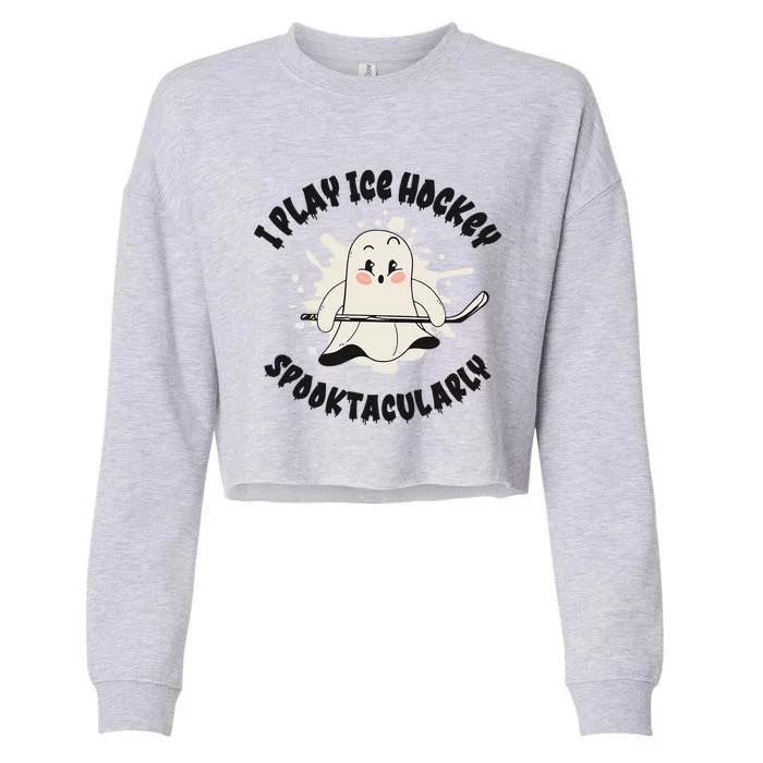 Ice Hockey Sports Halloween Season Ghost Player Cropped Pullover Crew