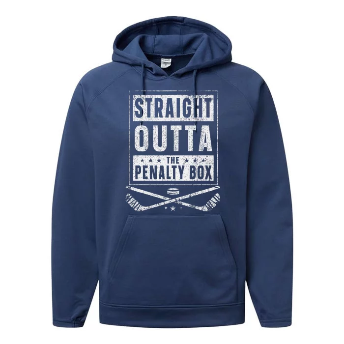 Ice Hockey Straight Outta Penalty Box Funny Performance Fleece Hoodie