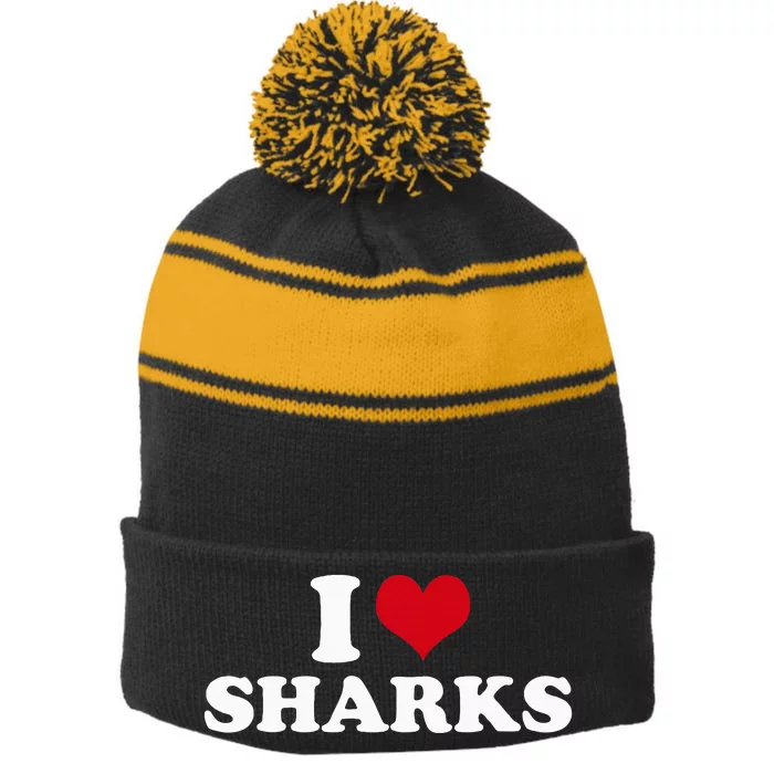 I Heart Sharks Stripe Pom Pom Beanie