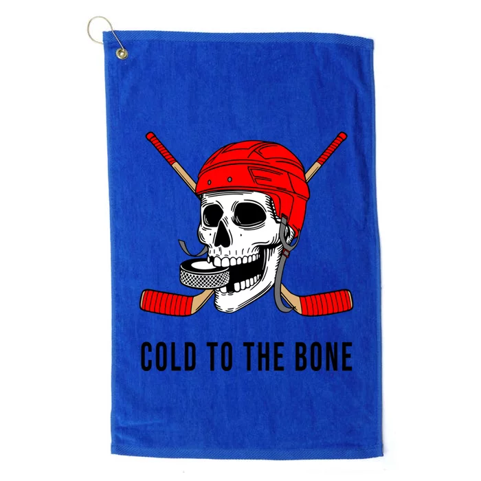 Ice Hockey Skeleton With Helmet Puck And Sticks Funny Funny Gift Platinum Collection Golf Towel