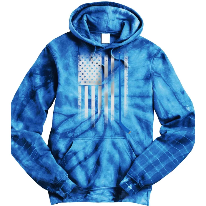 Ice Hockey Stick Blue American Flag Usa Patriot Cool Gift Tie Dye Hoodie