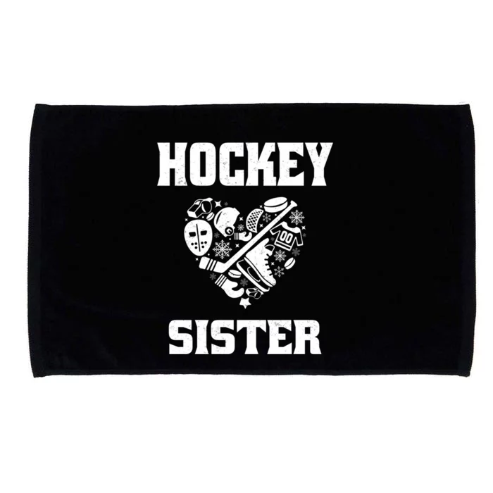 Ice Hockey Sister Love Heart Game Day For Winter Sports Fun Great Gift Microfiber Hand Towel