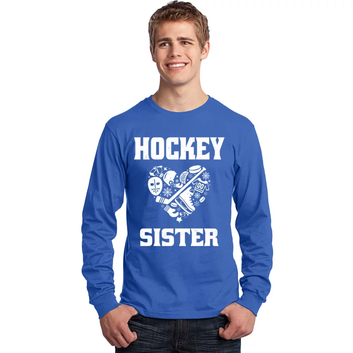 Ice Hockey Sister Love Heart Game Day For Winter Sports Fun Great Gift Long Sleeve Shirt