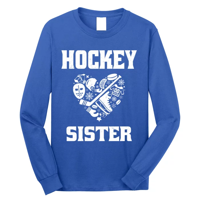 Ice Hockey Sister Love Heart Game Day For Winter Sports Fun Great Gift Long Sleeve Shirt