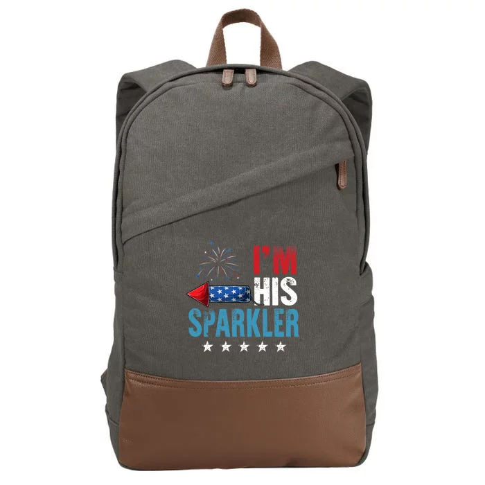 I'm His Sparkler His And Her 4th Of July Matching Couples Cotton Canvas Backpack