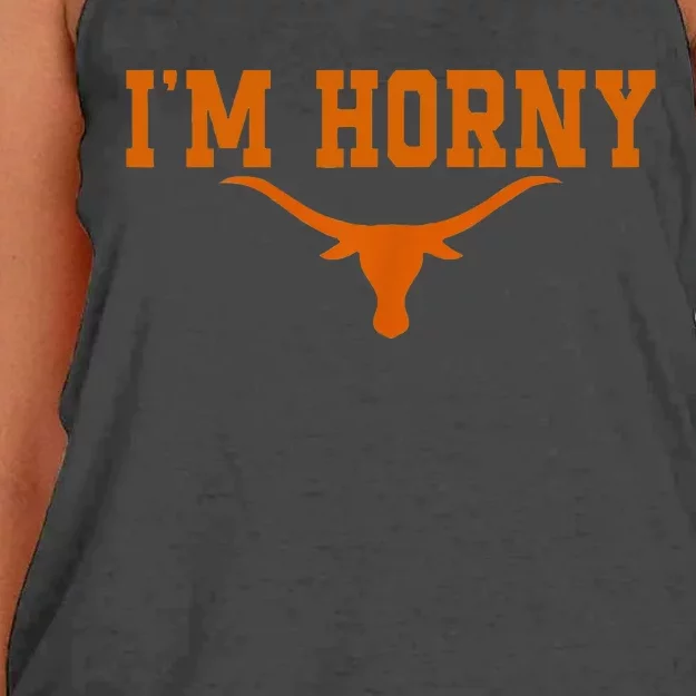 I’M Horny Texaslonghorns Austin Pride Bull American Women's Knotted Racerback Tank