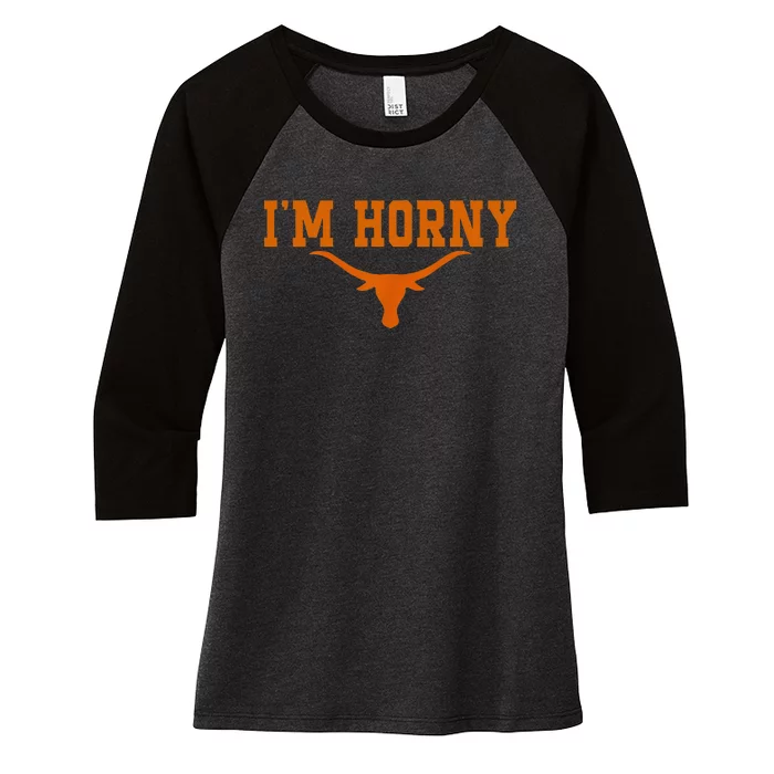 I’M Horny Texaslonghorns Austin Pride Bull American Women's Tri-Blend 3/4-Sleeve Raglan Shirt