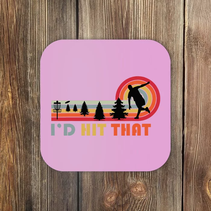 ID Hit That Funny Disc Golf Vintage Frisbee Dad Golfer Coaster