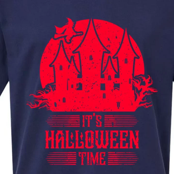 Its Halloween Time Red Witch Castle Moon Gift Sueded Cloud Jersey T-Shirt