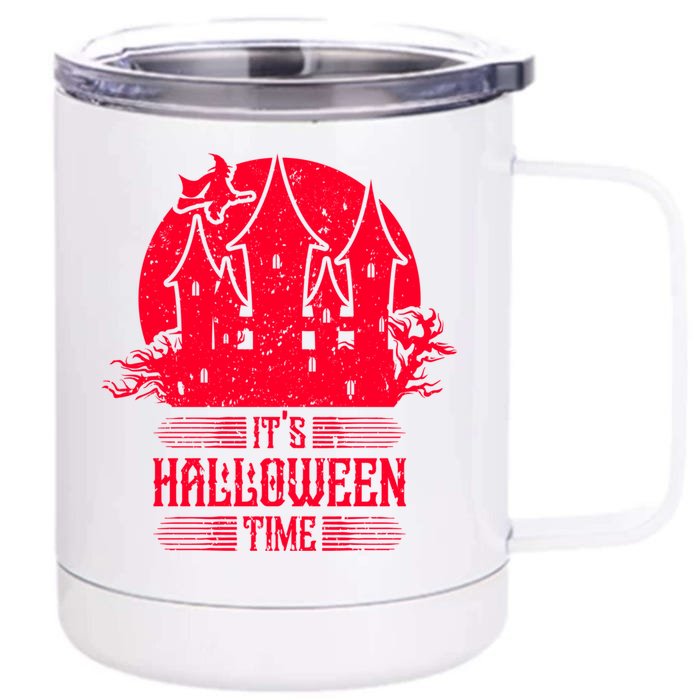 Its Halloween Time Red Witch Castle Moon Gift Front & Back 12oz Stainless Steel Tumbler Cup