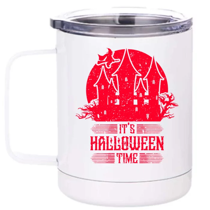 Its Halloween Time Red Witch Castle Moon Gift Front & Back 12oz Stainless Steel Tumbler Cup