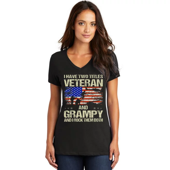 I Have Two Titles Veteran And Grampy Retro Fathers Day Women's V-Neck T-Shirt