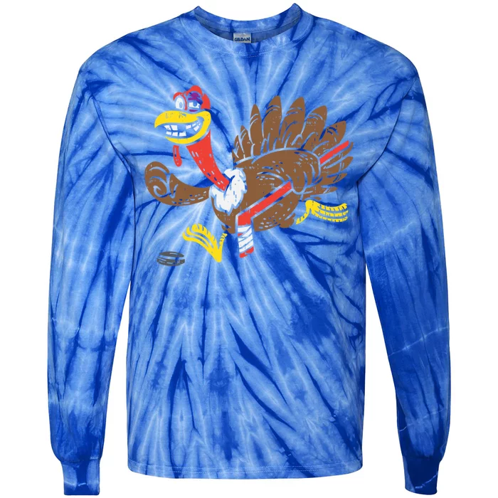 Ice Hockey Turkey Funny Happy Thanksgiving Party Gift Idea Gift Tie-Dye Long Sleeve Shirt