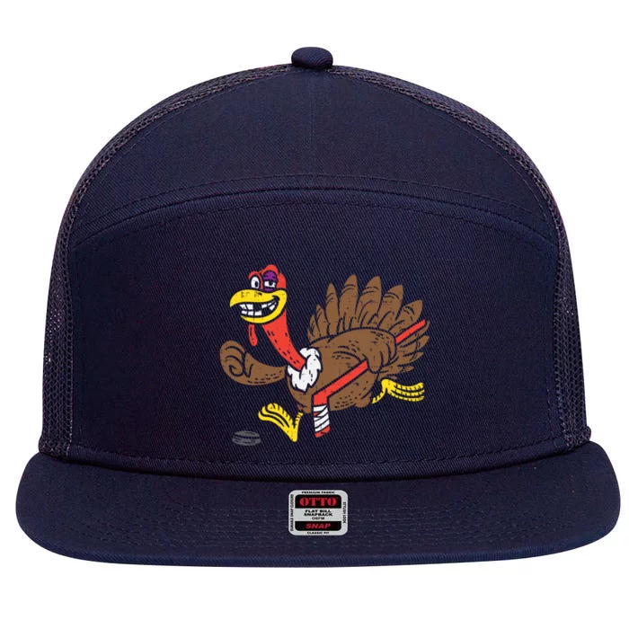 Ice Hockey Turkey Funny Happy Thanksgiving Party Gift Idea Gift 7 Panel Mesh Trucker Snapback Hat