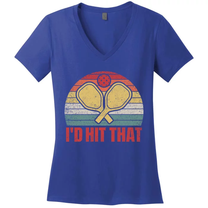 ID Hit That Funny Pickleball Lover Retro Gift Women's V-Neck T-Shirt