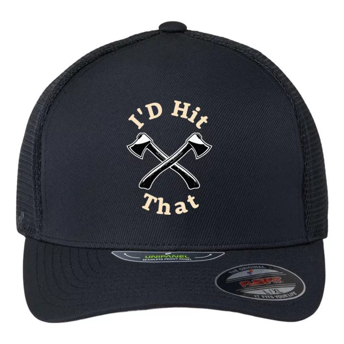 ID Hit That I Competition Throwing Axe On A Ax Throwing Flexfit Unipanel Trucker Cap