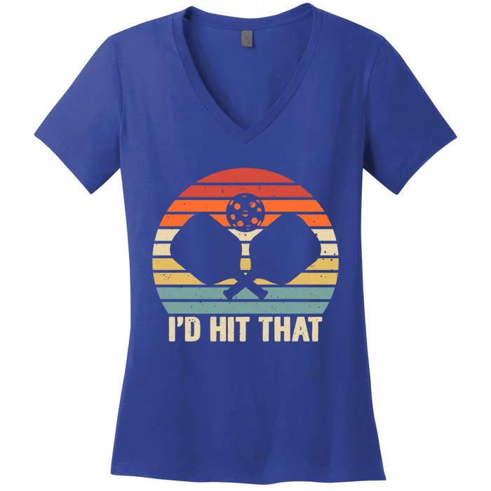 ID Hit That Funny Pickleball Retro Graphic Cool Gift Women's V-Neck T-Shirt