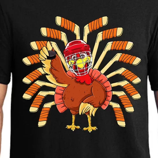 Ice Hockey Thanksgiving Turkey Playing Hockey Pajama Set