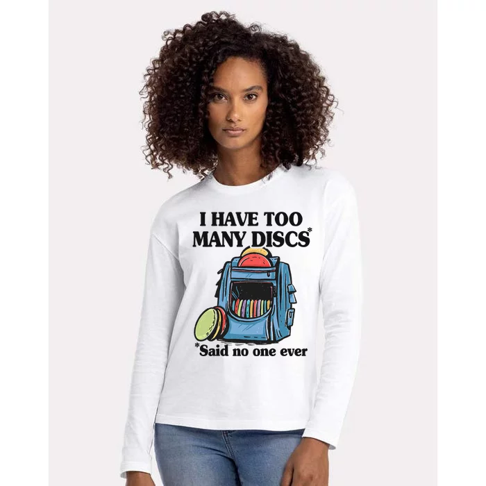 I Have Too Many Discs Disc Golf Backpack Funny Disc Golf Womens Cotton Relaxed Long Sleeve T-Shirt