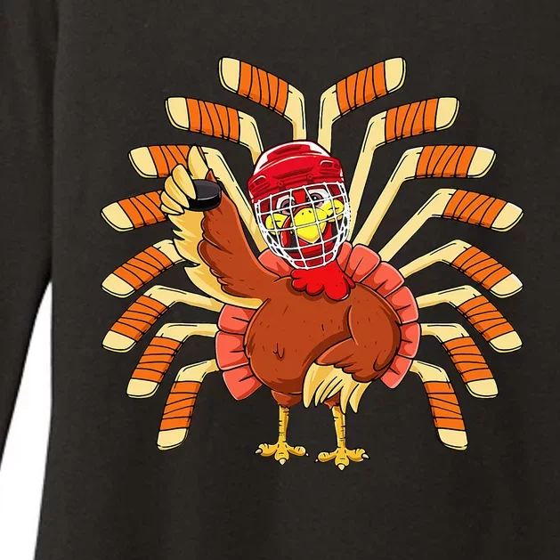 Ice Hockey Thanksgiving Turkey Playing Hockey Womens CVC Long Sleeve Shirt