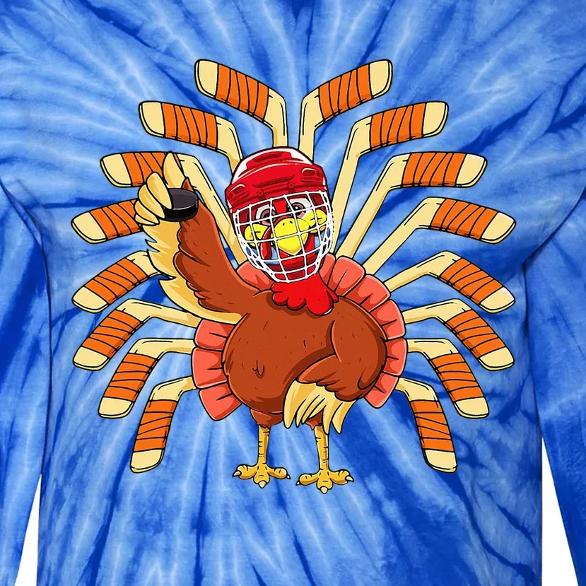 Ice Hockey Thanksgiving Turkey Playing Hockey Tie-Dye Long Sleeve Shirt