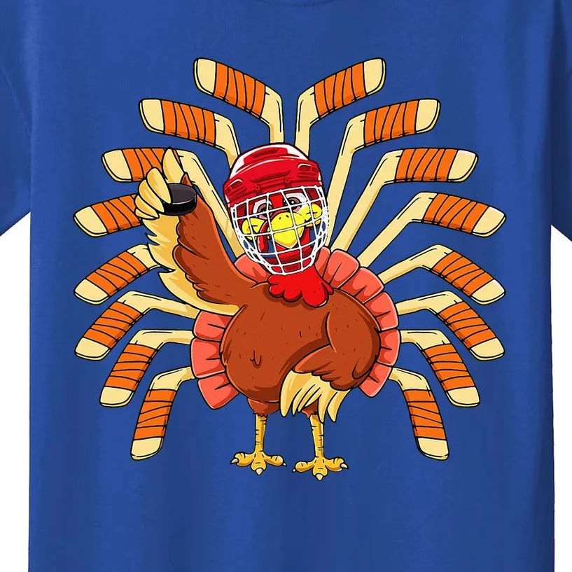 Ice Hockey Thanksgiving Turkey Playing Hockey Kids T-Shirt