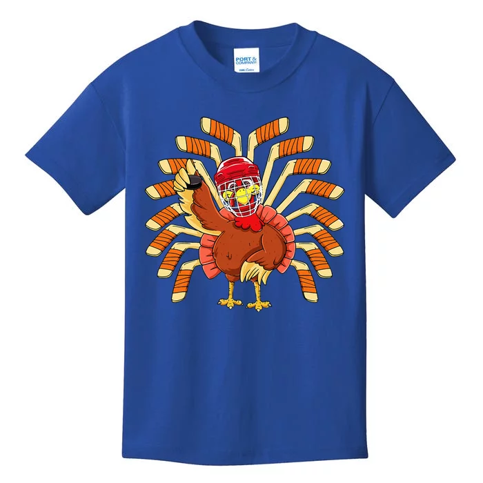 Ice Hockey Thanksgiving Turkey Playing Hockey Kids T-Shirt