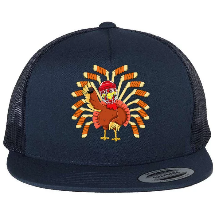 Ice Hockey Thanksgiving Turkey Playing Hockey Flat Bill Trucker Hat