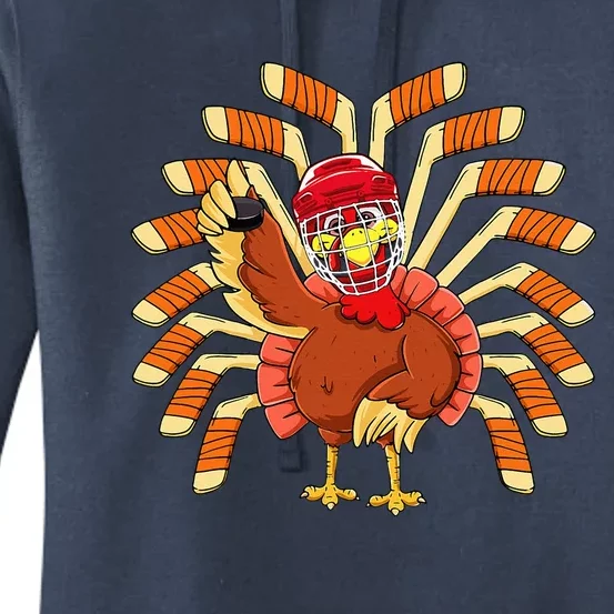 Ice Hockey Thanksgiving Turkey Playing Hockey Women's Pullover Hoodie