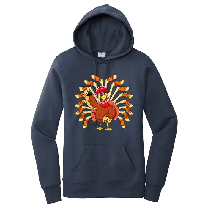 Ice Hockey Thanksgiving Turkey Playing Hockey Women's Pullover Hoodie