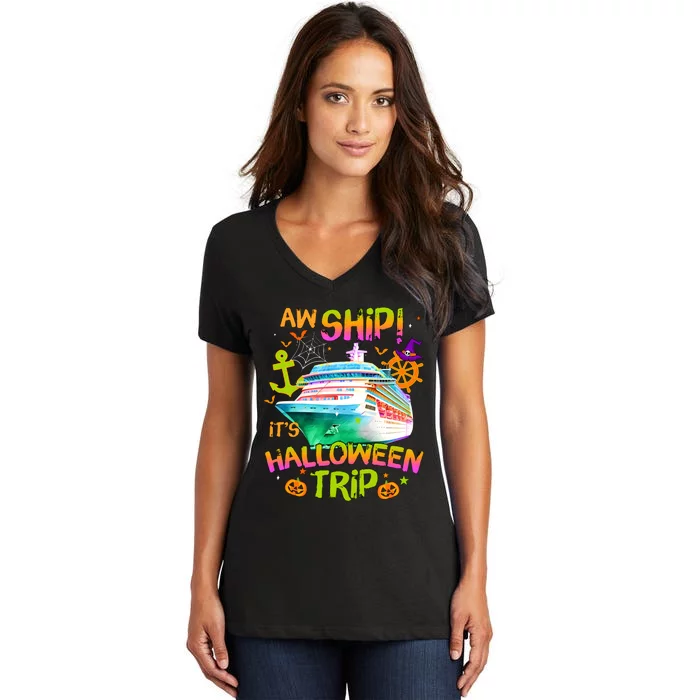 Its Halloween Trip Family Cruise Matching Team Women's V-Neck T-Shirt