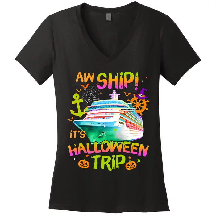 Its Halloween Trip Family Cruise Matching Team Women's V-Neck T-Shirt