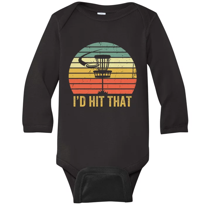 ID Hit That Funny Disc Golf Vintage Frisbee Disc Sport Baby Long Sleeve Bodysuit